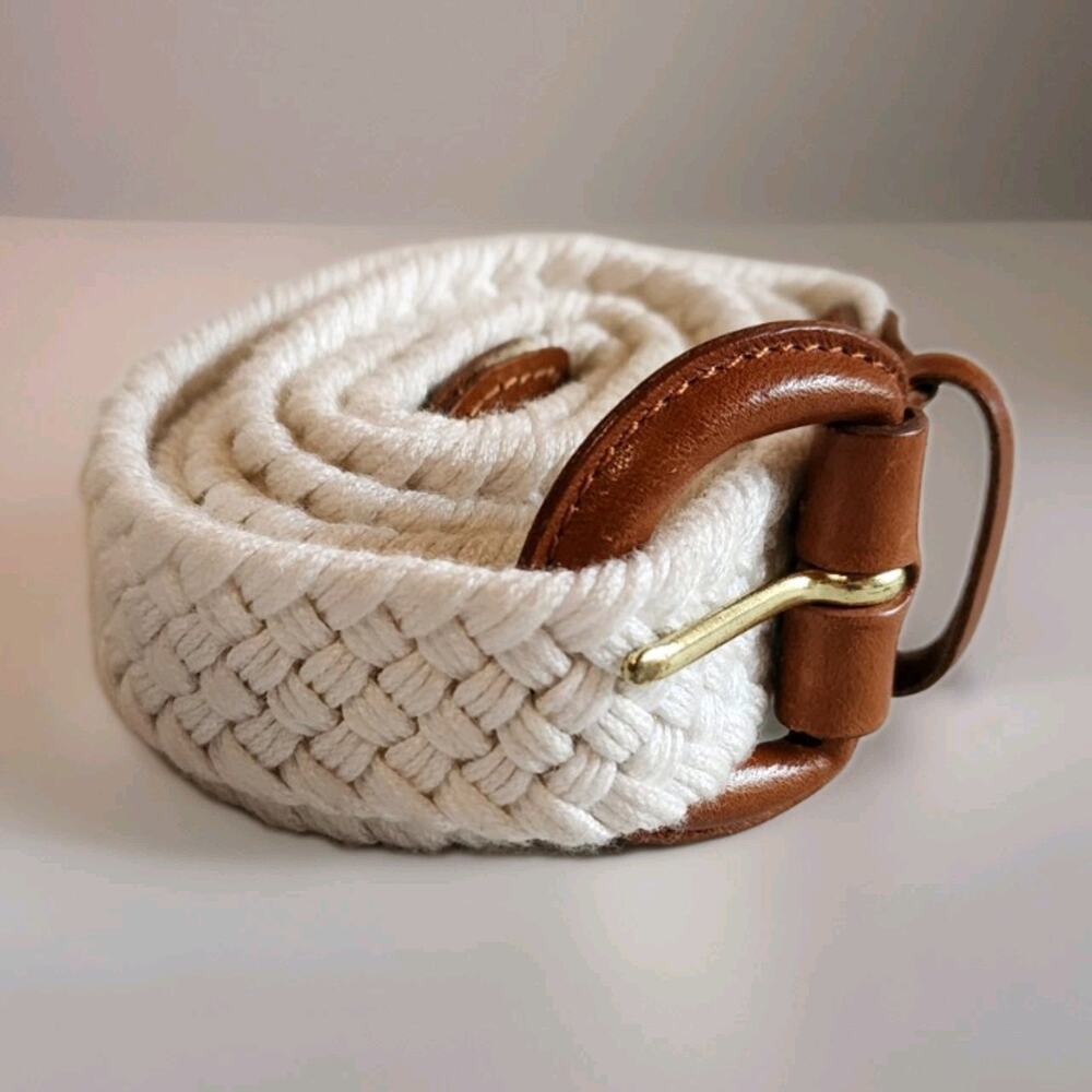 Vintage NWT Talbots Womens S Braided Cord Belt Brown Leather Wrapped Buckle 90s